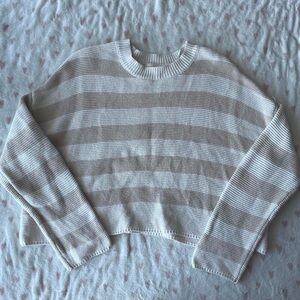 White and Tan Striped Sweater